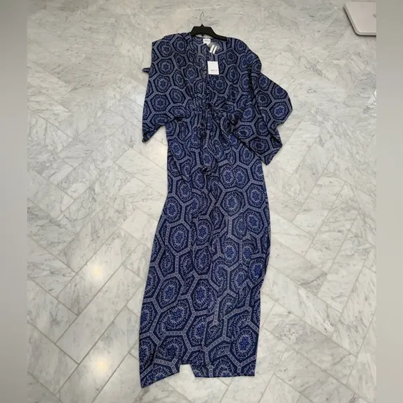 NWT MISA Los Angeles Veruschka cover up or maxi dress Blue printed size Small