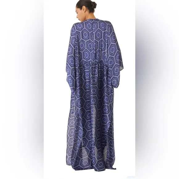 NWT MISA Los Angeles Veruschka cover up or maxi dress Blue printed size Small