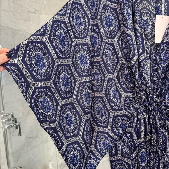 NWT MISA Los Angeles Veruschka cover up or maxi dress Blue printed size Small