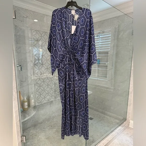 NWT MISA Los Angeles Veruschka cover up or maxi dress Blue printed size Small