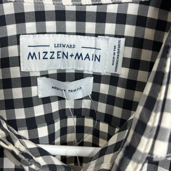 NWT Mizzen   Main Montauk Trim Gingham Check Navy Shirt Medium