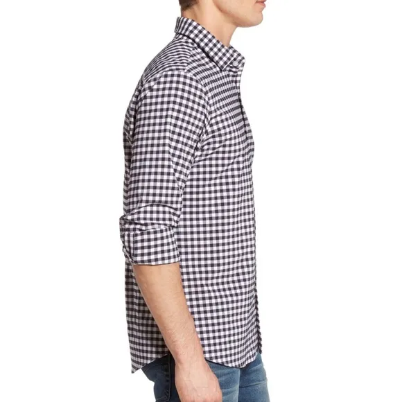 NWT Mizzen   Main Montauk Trim Gingham Check Navy Shirt Medium