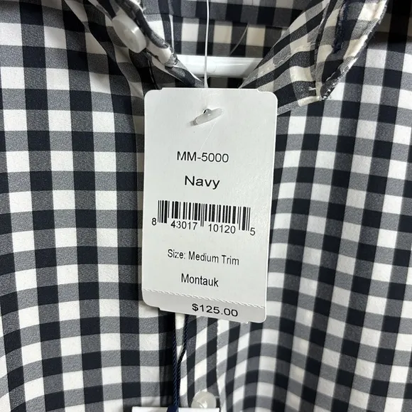 NWT Mizzen   Main Montauk Trim Gingham Check Navy Shirt Medium