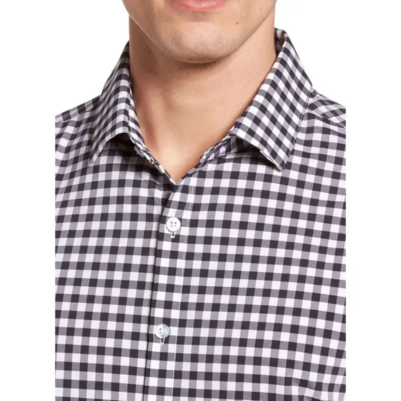 NWT Mizzen   Main Montauk Trim Gingham Check Navy Shirt Medium