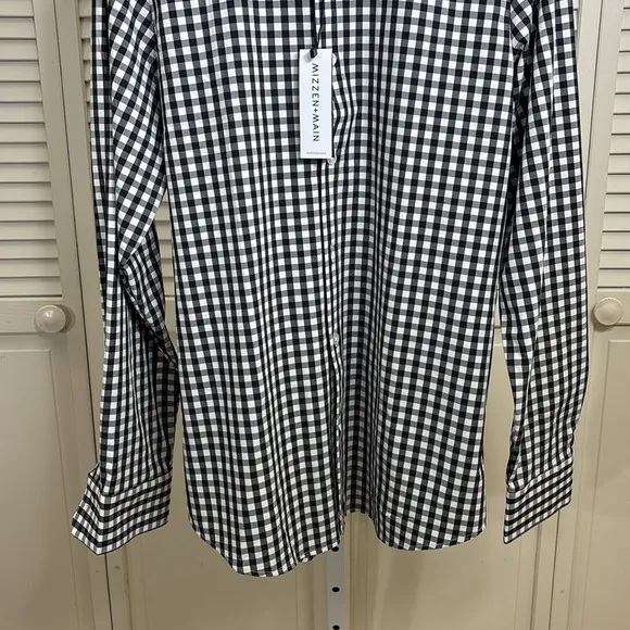 NWT Mizzen   Main Montauk Trim Gingham Check Navy Shirt Medium
