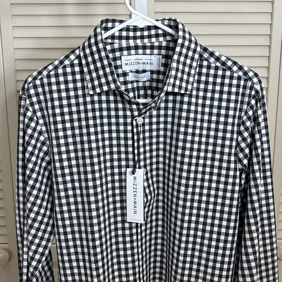 NWT Mizzen   Main Montauk Trim Gingham Check Navy Shirt Medium