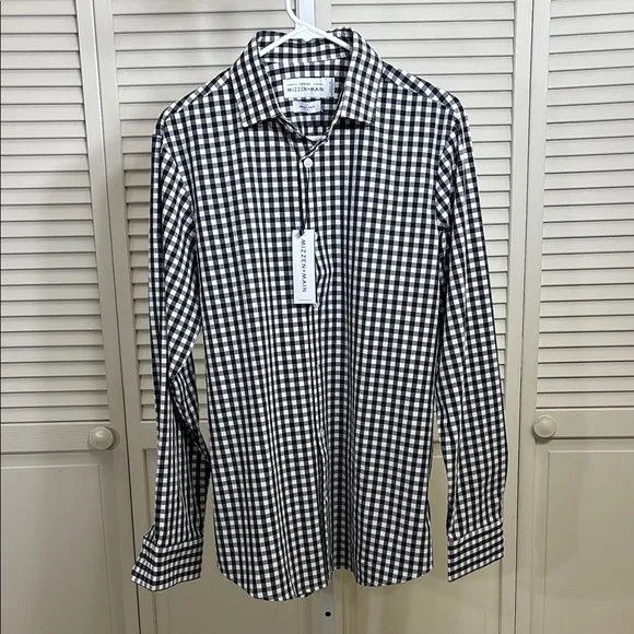 NWT Mizzen   Main Montauk Trim Gingham Check Navy Shirt Medium