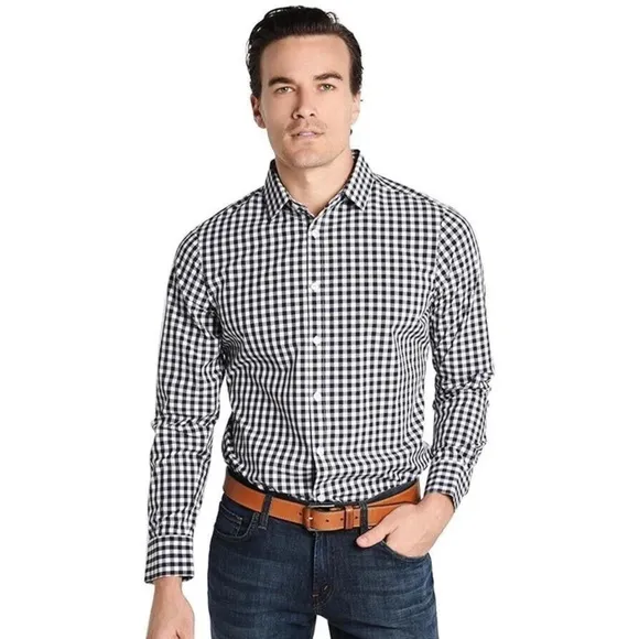NWT Mizzen   Main Montauk Trim Gingham Check Navy Shirt Medium
