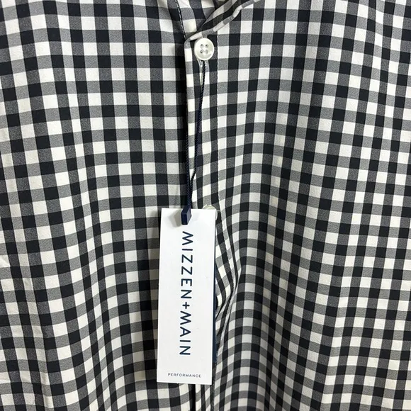 NWT Mizzen   Main Montauk Trim Gingham Check Navy Shirt Medium