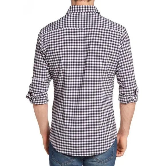 NWT Mizzen   Main Montauk Trim Gingham Check Navy Shirt Medium