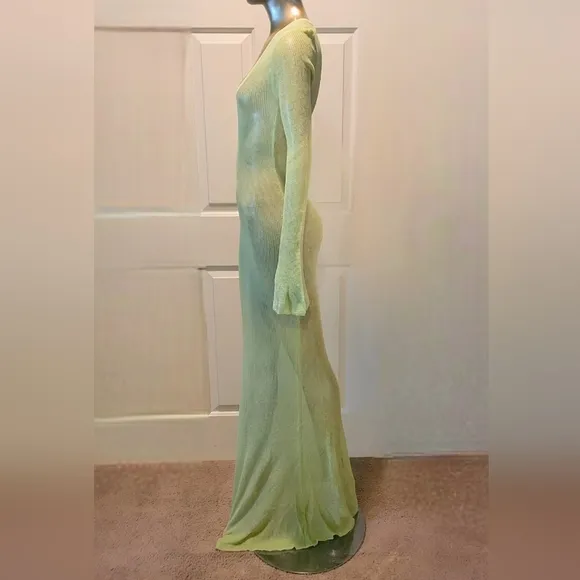NWT Mojitos By The Pool Sage Sheer Knit Long Sleeve Sweater Maxi Dress Sz M
