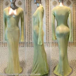 NWT Mojitos By The Pool Sage Sheer Knit Long Sleeve Sweater Maxi Dress Sz M