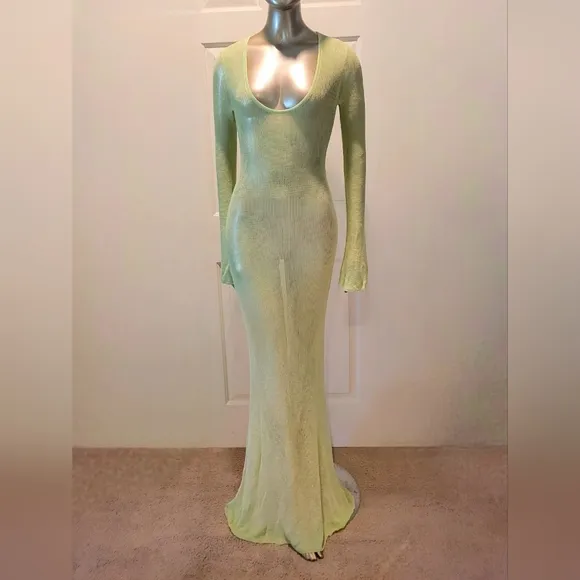 NWT Mojitos By The Pool Sage Sheer Knit Long Sleeve Sweater Maxi Dress Sz M