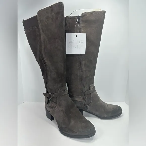 NWT - Naturalizer Wide Foot Wide Calf Tall Shaft Suede Boots - Steel Gray