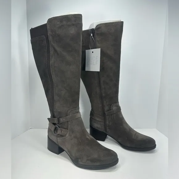 NWT - Naturalizer Wide Foot Wide Calf Tall Shaft Suede Boots - Steel Gray