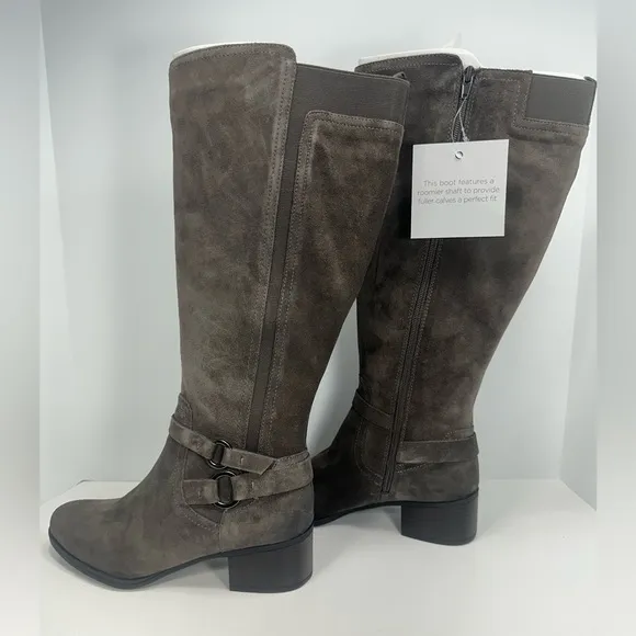 NWT - Naturalizer Wide Foot Wide Calf Tall Shaft Suede Boots - Steel Gray