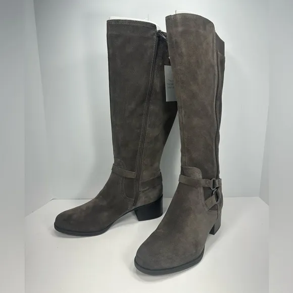 NWT - Naturalizer Wide Foot Wide Calf Tall Shaft Suede Boots - Steel Gray