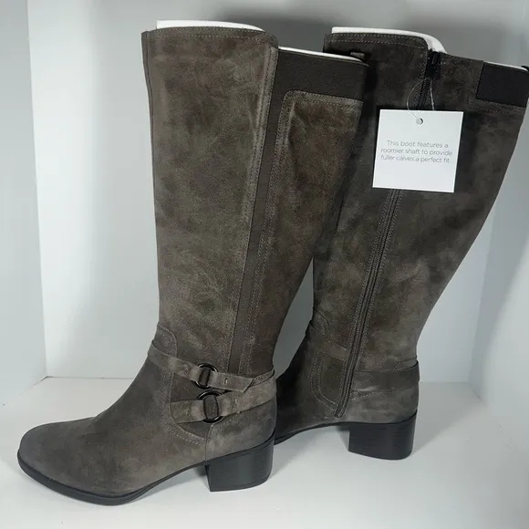 NWT - Naturalizer Wide Foot Wide Calf Tall Shaft Suede Boots - Steel Gray