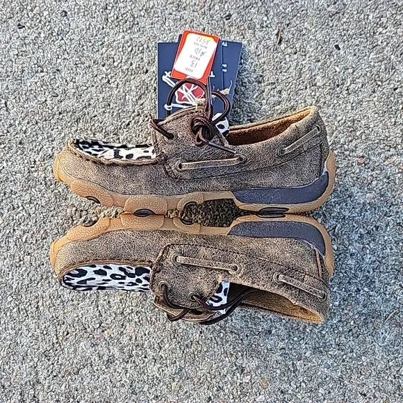 NWT NEW Twisted X Distressed Leopard Boat Shoe Driving Moc Size 13