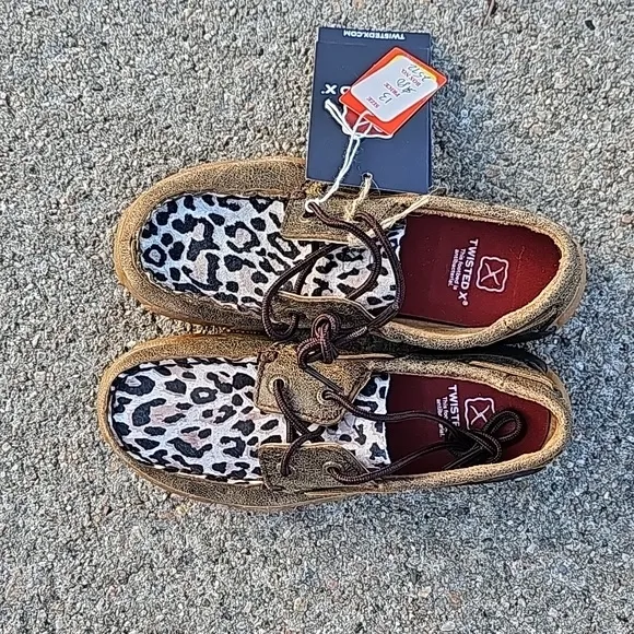 NWT NEW Twisted X Distressed Leopard Boat Shoe Driving Moc Size 13