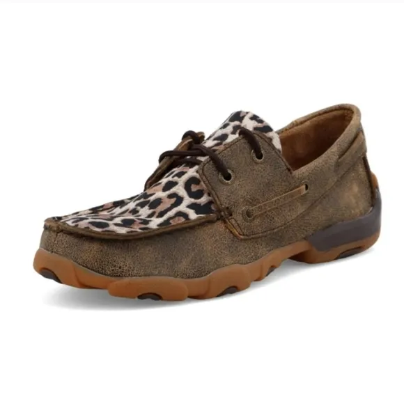 NWT NEW Twisted X Distressed Leopard Boat Shoe Driving Moc Size 2