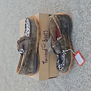 NWT NEW Twisted X Distressed Leopard Boat Shoe Driving Moc Size 2
