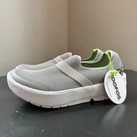 NWT Oofos Women's 00MG Low Mesh Light Gray Slip-on Comfort Shoes Size 9.5