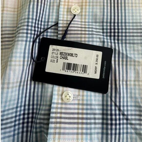NWT Peter Millar Devon Cotton Sport Button Down Shirt, Channel Blue, Size SMALL