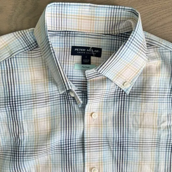 NWT Peter Millar Devon Cotton Sport Button Down Shirt, Channel Blue, Size SMALL