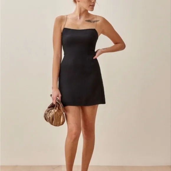 NWT Reformation Baltimore Dress Diamond Details Black Size 0