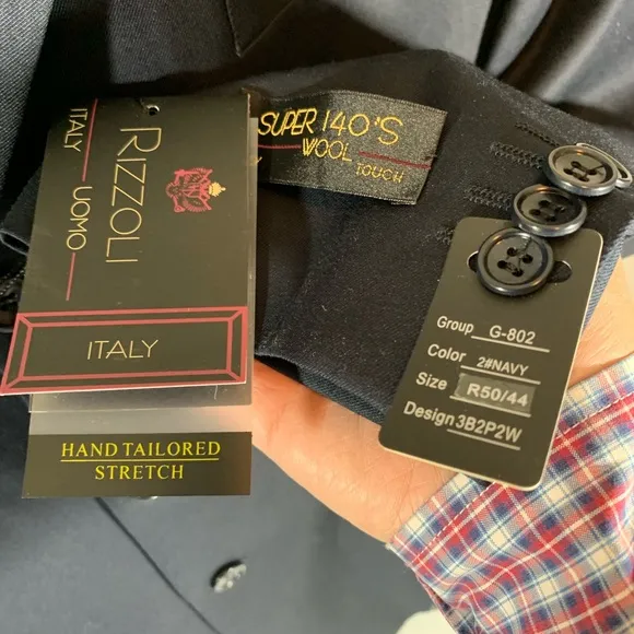 NWT Rizzoli Uomo Super 140's Navy Sport Coat 50R