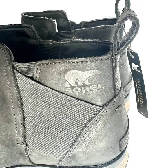 NWT Sorel Emelie Chelsea bootie black genuine waterproof leather ankle boots 7.5