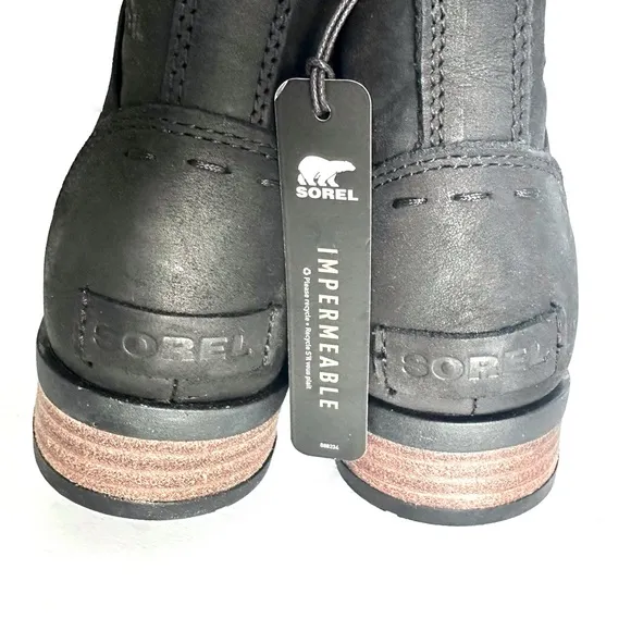 NWT Sorel Emelie Chelsea bootie black genuine waterproof leather ankle boots 7.5