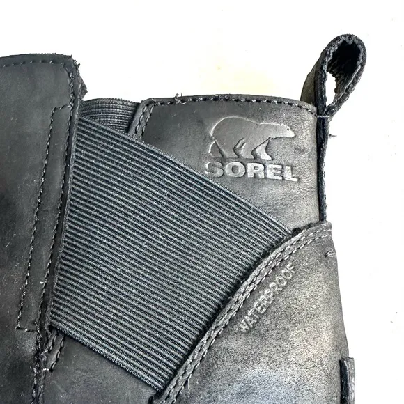 NWT Sorel Emelie Chelsea bootie black genuine waterproof leather ankle boots 7.5