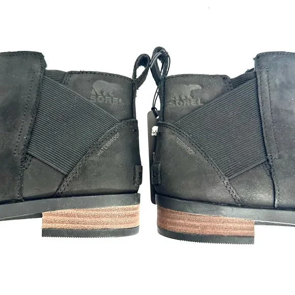 NWT Sorel Emelie Chelsea bootie black genuine waterproof leather ankle boots 7.5