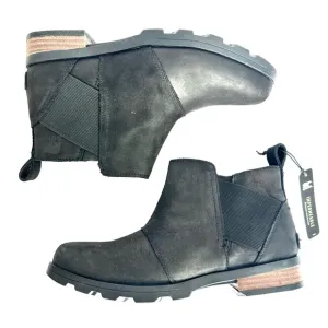 NWT Sorel Emelie Chelsea bootie black genuine waterproof leather ankle boots 7.5