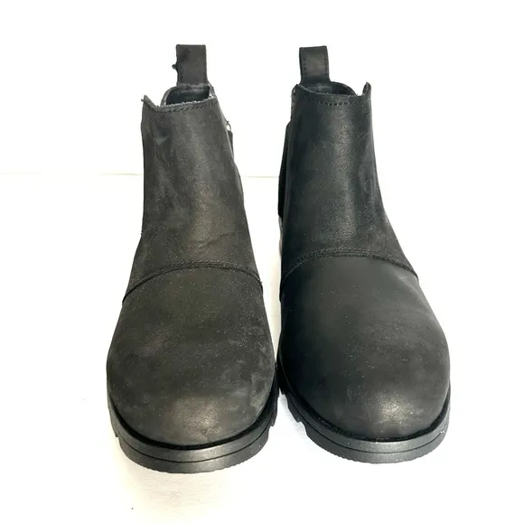 NWT Sorel Emelie Chelsea bootie black genuine waterproof leather ankle boots 7.5