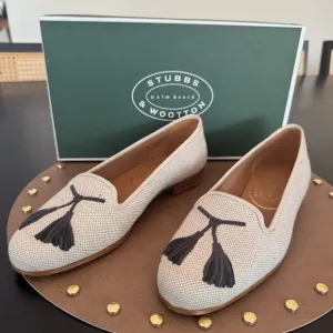 NWT Stubbs &amp; Wootton Women's Linen Tassel Loafer Slipper Size 7.5