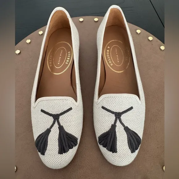 NWT Stubbs &amp; Wootton Women's Linen Tassel Loafer Slipper Size 7.5