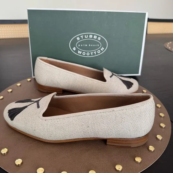 NWT Stubbs &amp; Wootton Women's Linen Tassel Loafer Slipper Size 7.5