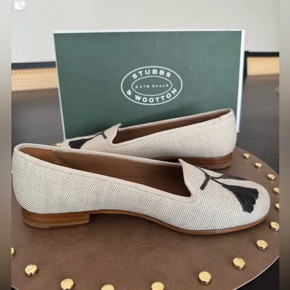 NWT Stubbs &amp; Wootton Women's Linen Tassel Loafer Slipper Size 7.5