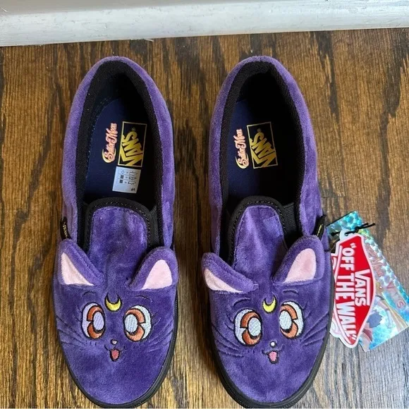NWT Vans x Sailor Moon Classic Slip On Shoes Purple Faux Fur