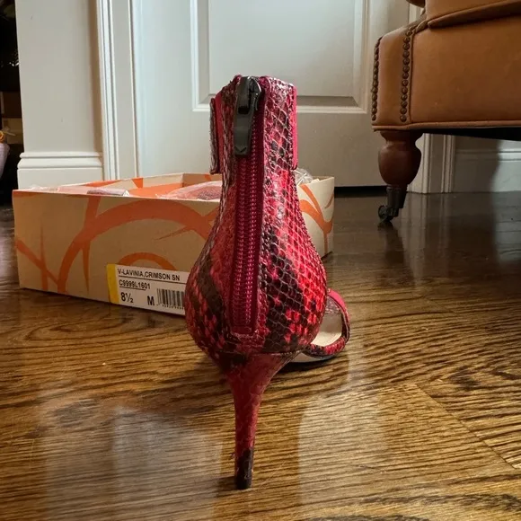 NWT VIA SPIGA Faux Snakeskin Red and Black Heels, Size 8.5