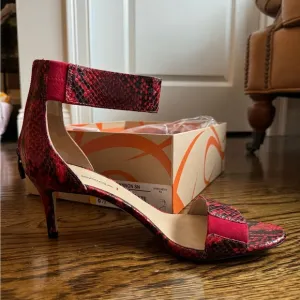 NWT VIA SPIGA Faux Snakeskin Red and Black Heels, Size 8.5