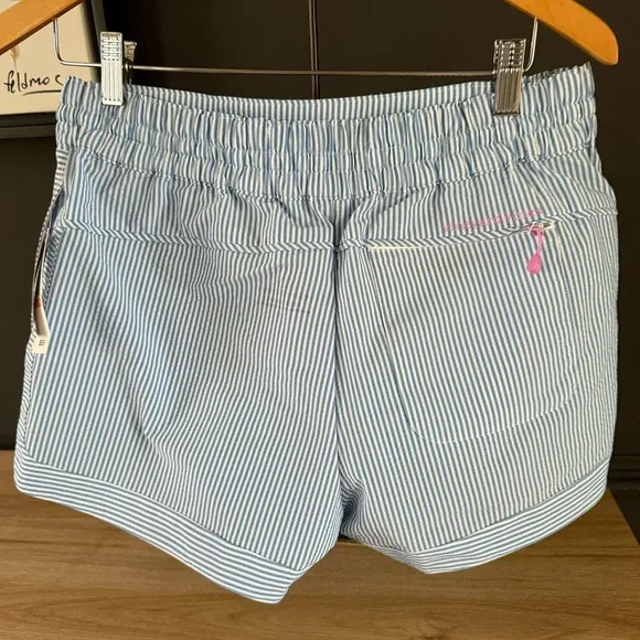 NWT • Vineyard Vines • S • Harbor Seersucker Shorts Blue/White w/ Pink accents