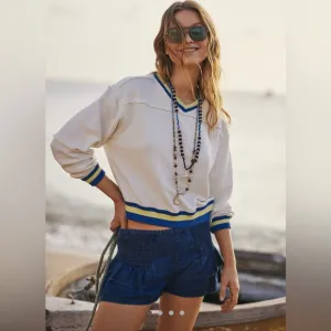 NWT We The Free Alani Pull-On Chambray Shorts: Barrier Reef Blue Size Medium