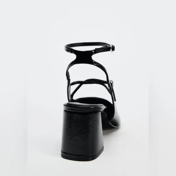 NWT. Zara Black Faux Patent Finish Mary Jane Style Shoes. Size 8.