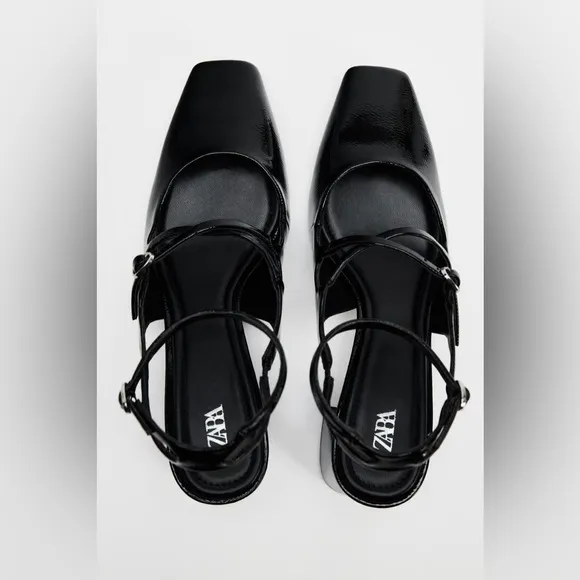 NWT. Zara Black Faux Patent Finish Mary Jane Style Shoes. Size 8.