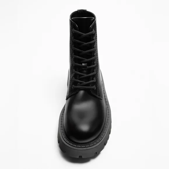 NWT. Zara Man Black Faux Leather Lace-Up Plain Boots. Size 6, 7, 8, 11