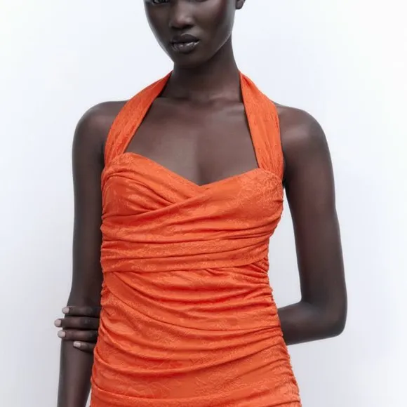 NWT ZARA ORANGE JAQUARD MINI DRESS/ZARA HALTER PARTY DRESS